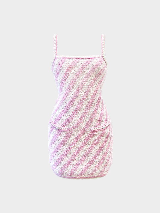 Chanel SS 2023 Pink and White Striped Mini Dress
