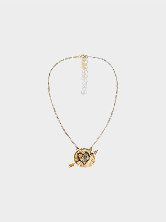 Chanel 2019 Gold Crystal CC Heart and Arrow Chain Necklace