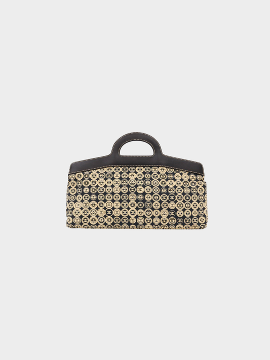 Chanel 2000s Beige Navy Black Cotton Leather COCO Handbag