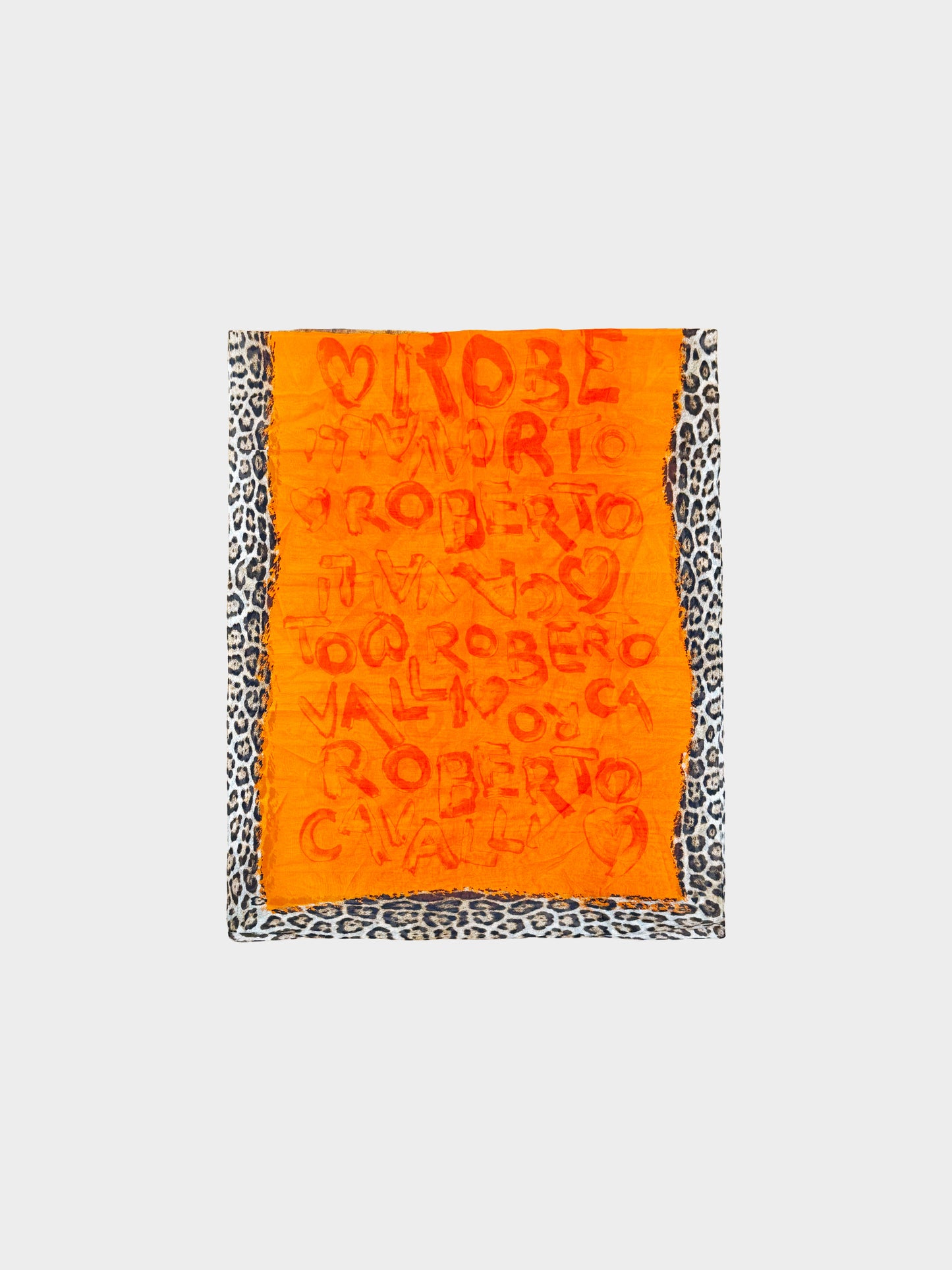 Roberto Cavalli 2000s Orange and Leopard Print Silk Scarf