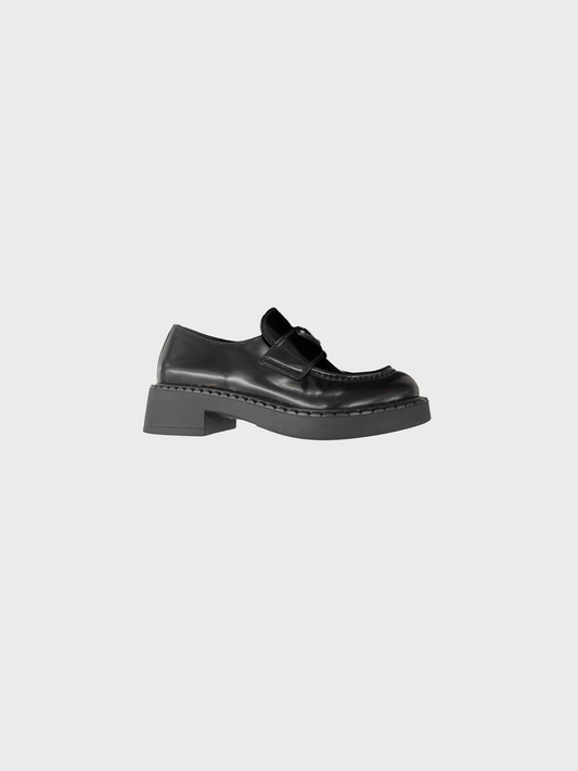 Prada 2020s Black Brushed Leather Chocolate Loafers