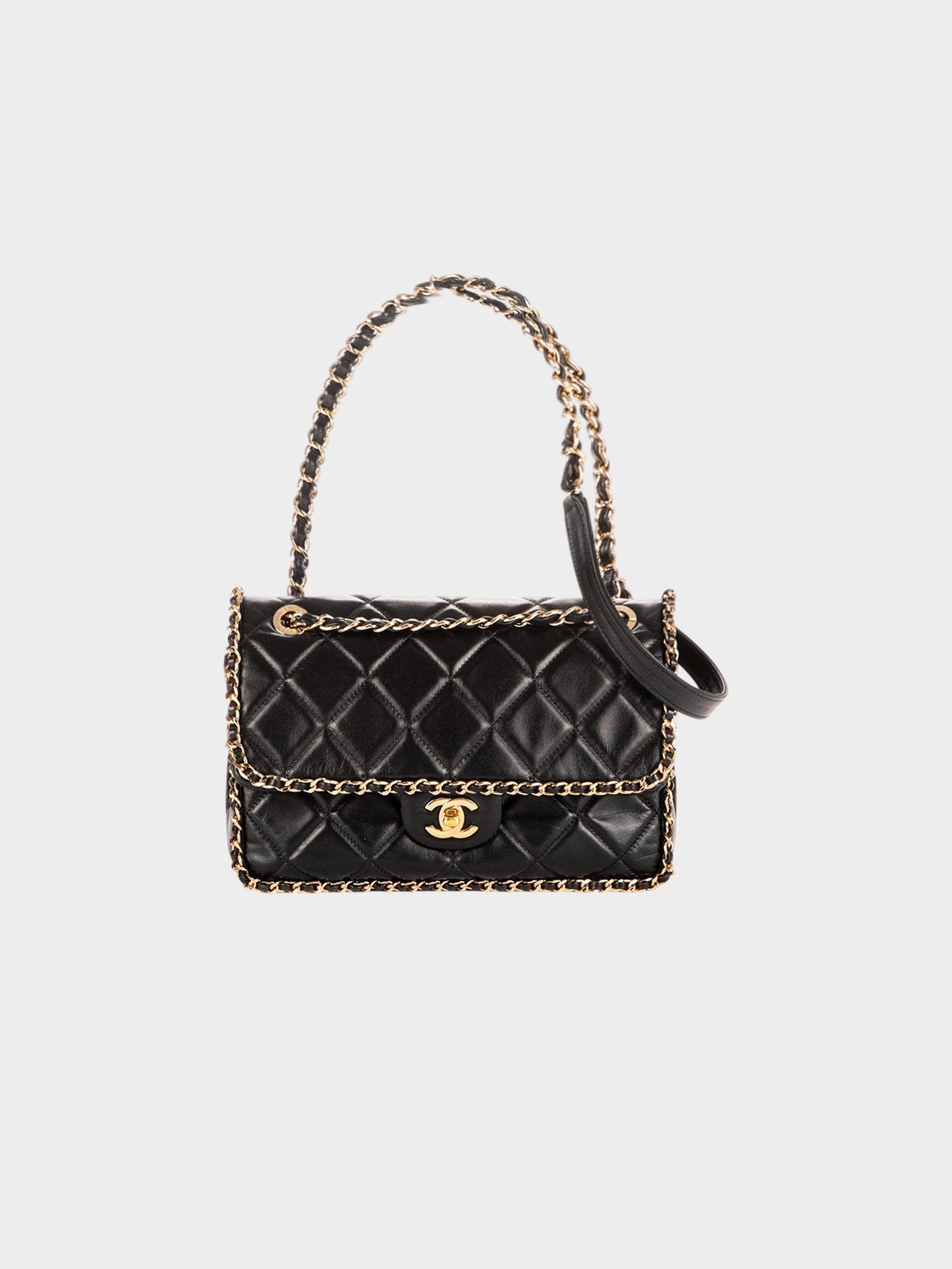 Chanel Late 2020-2021 Black Lambskin Quilted Running Chain Flap Bag