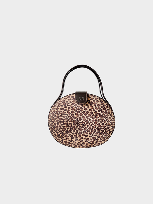 Loewe 1990s Leopard Suede Egg Satchel Bag