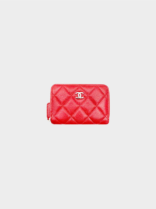 Chanel 2015 Red Matelasse Caviar Skin Coin Case