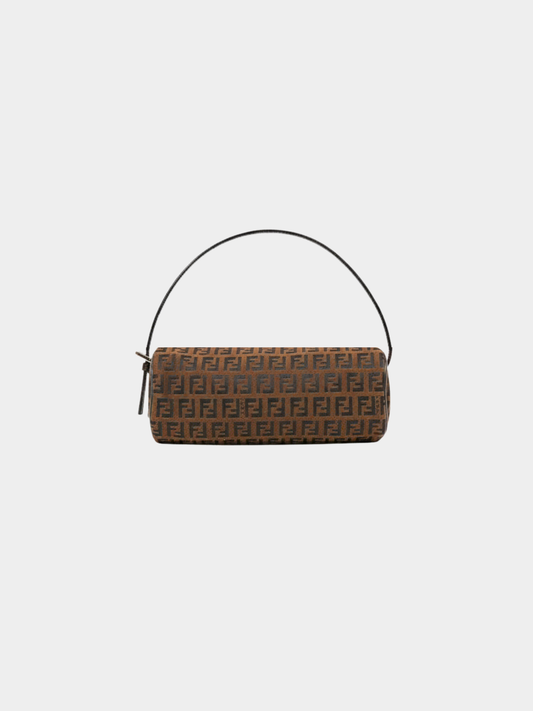 Fendi 2000s Brown Zucchino Canvas Leather Trim One-Shoulder Bag