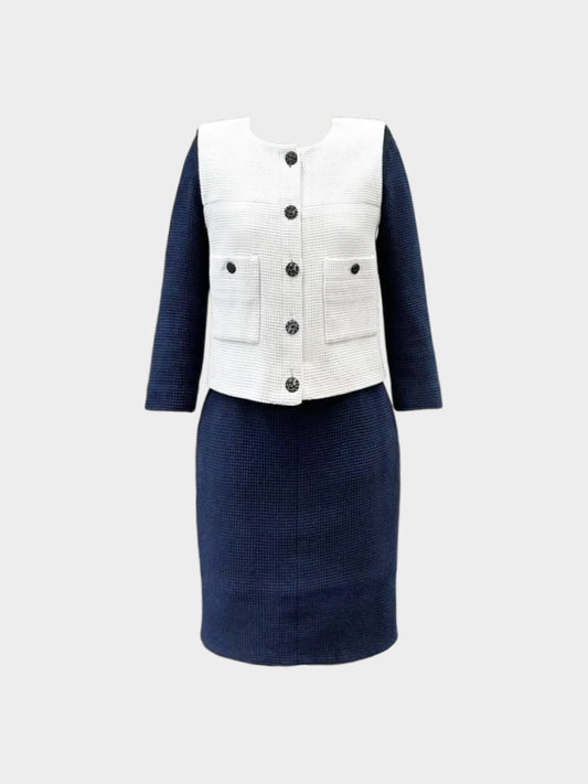 Chanel Resort 2012 Navy and White Waffle Knit Jacket and Skirt Set