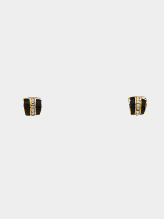 Christian Dior 2000s Gold Black Rhinestone Clip Earrings