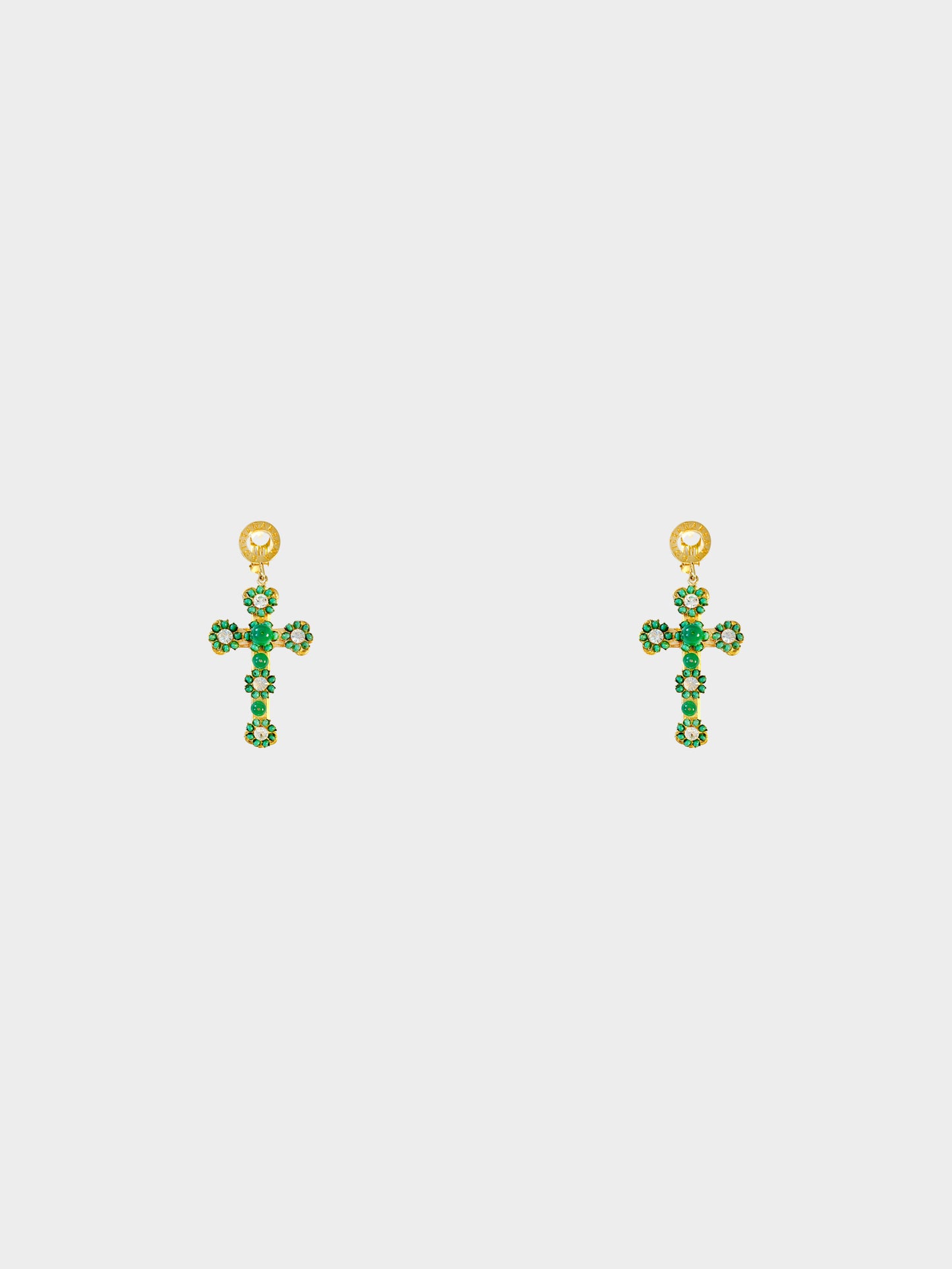 Dolce and Gabbana 2003 Green Cross Shape Clip-On Earrings