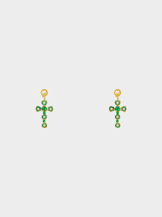 Dolce and Gabbana 2003 Green Cross Shape Clip-On Earrings