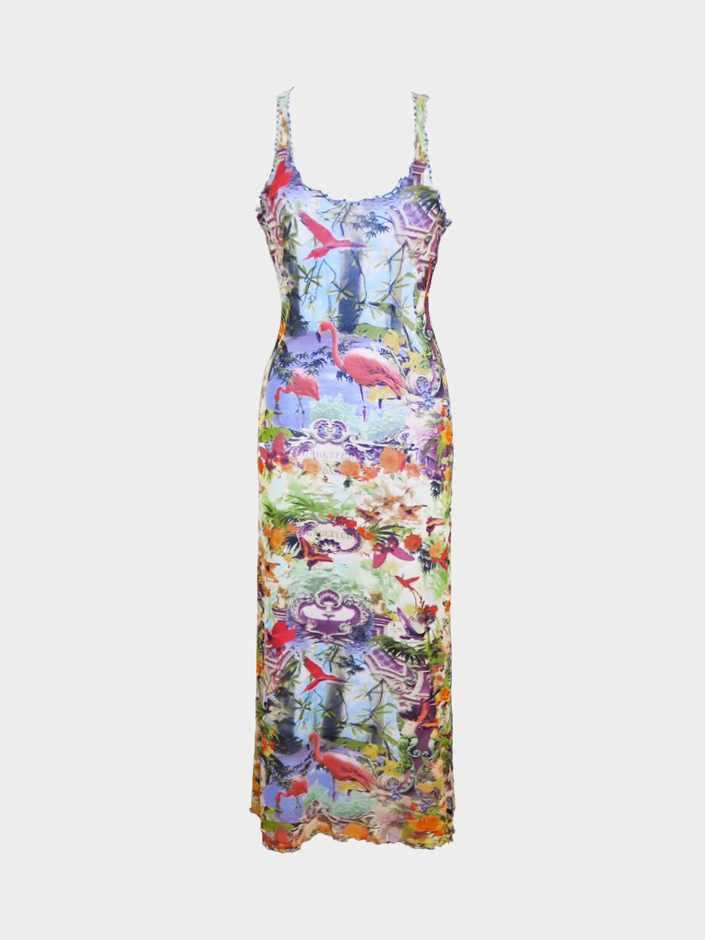 Jean Paul Gaultier SS 1997 Flamingo Printed Mesh Maxi Dress