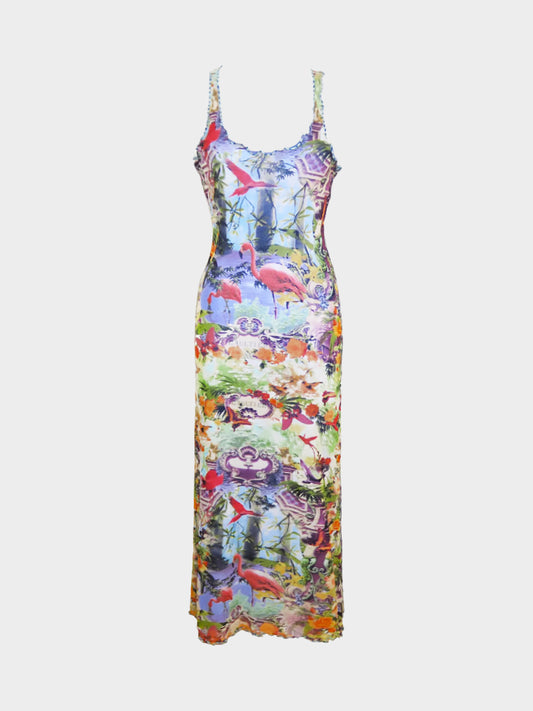 Jean Paul Gaultier SS 1997 Flamingo Printed Mesh Maxi Dress