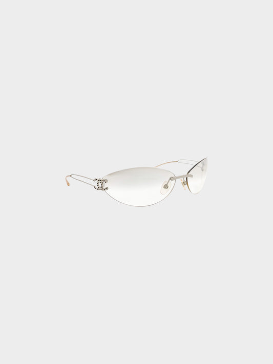 Chanel 2000s Silver Rimless CC and Cut-out Oval Sunglasses