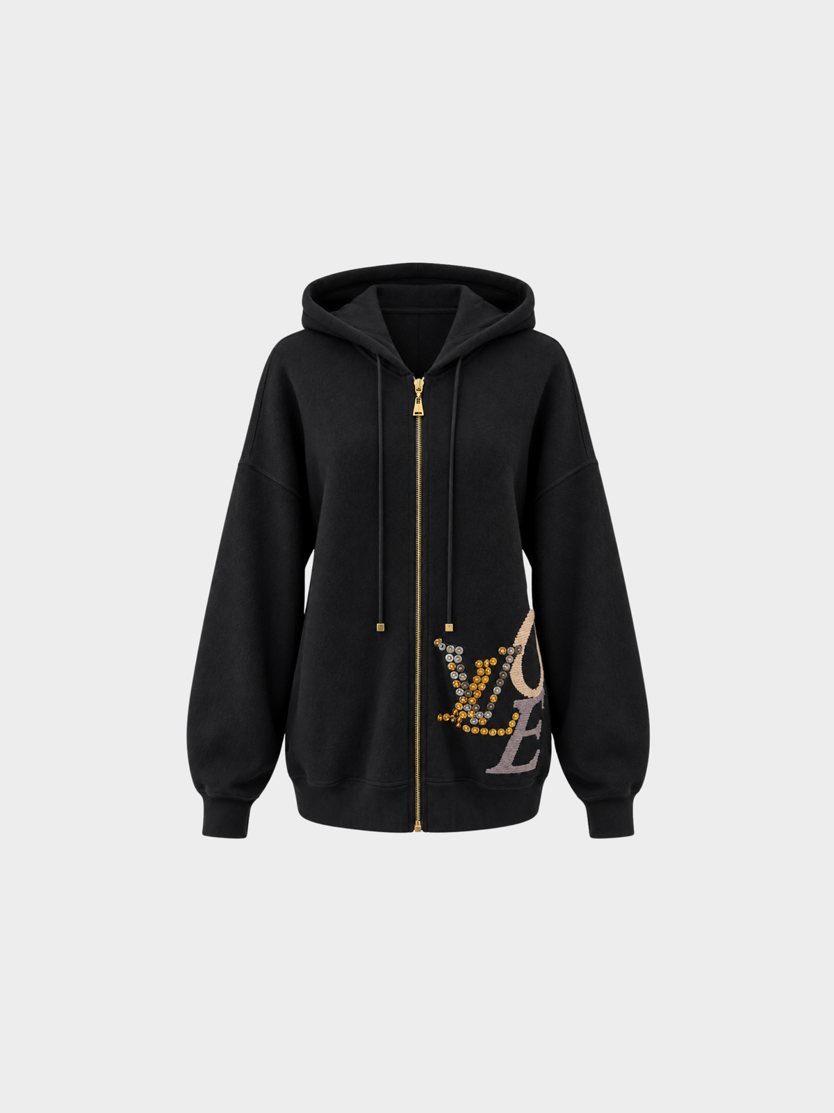 Louis Vuitton 2020s Black Cashmere Cotton Love Rivets Hoodie