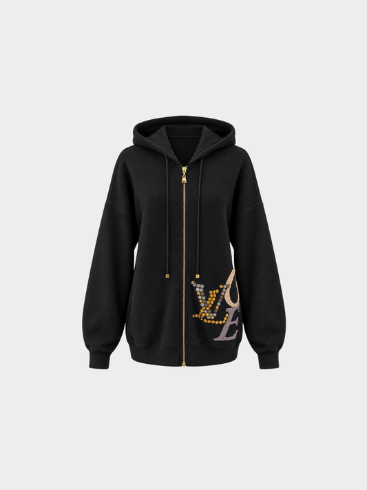 Louis Vuitton 2020s Black Cashmere Cotton Love Rivets Hoodie