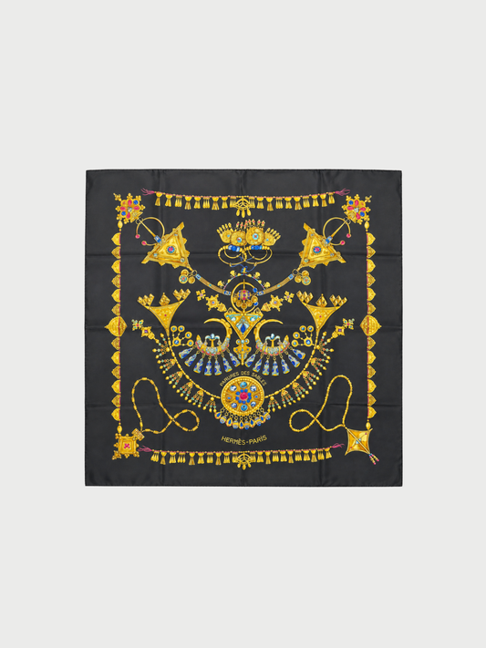Hermès 1994 Black Parures des Sables Silk Carré 90 Scarf