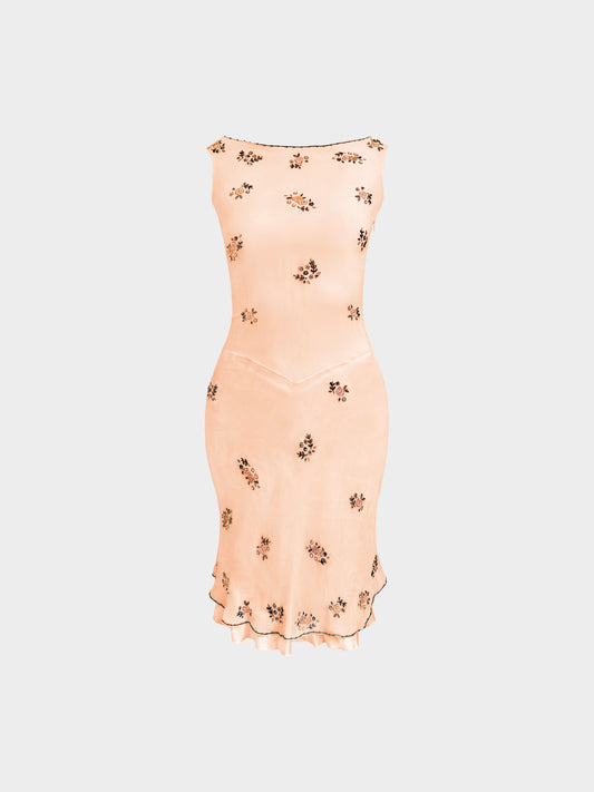 Blumarine 2000s Blugirl Beige Floral Embroidered Dress