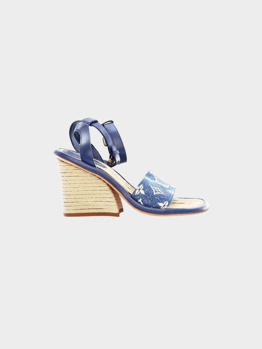 Louis Vuitton 2021 Denim Monogram Maia Wedge Sandals