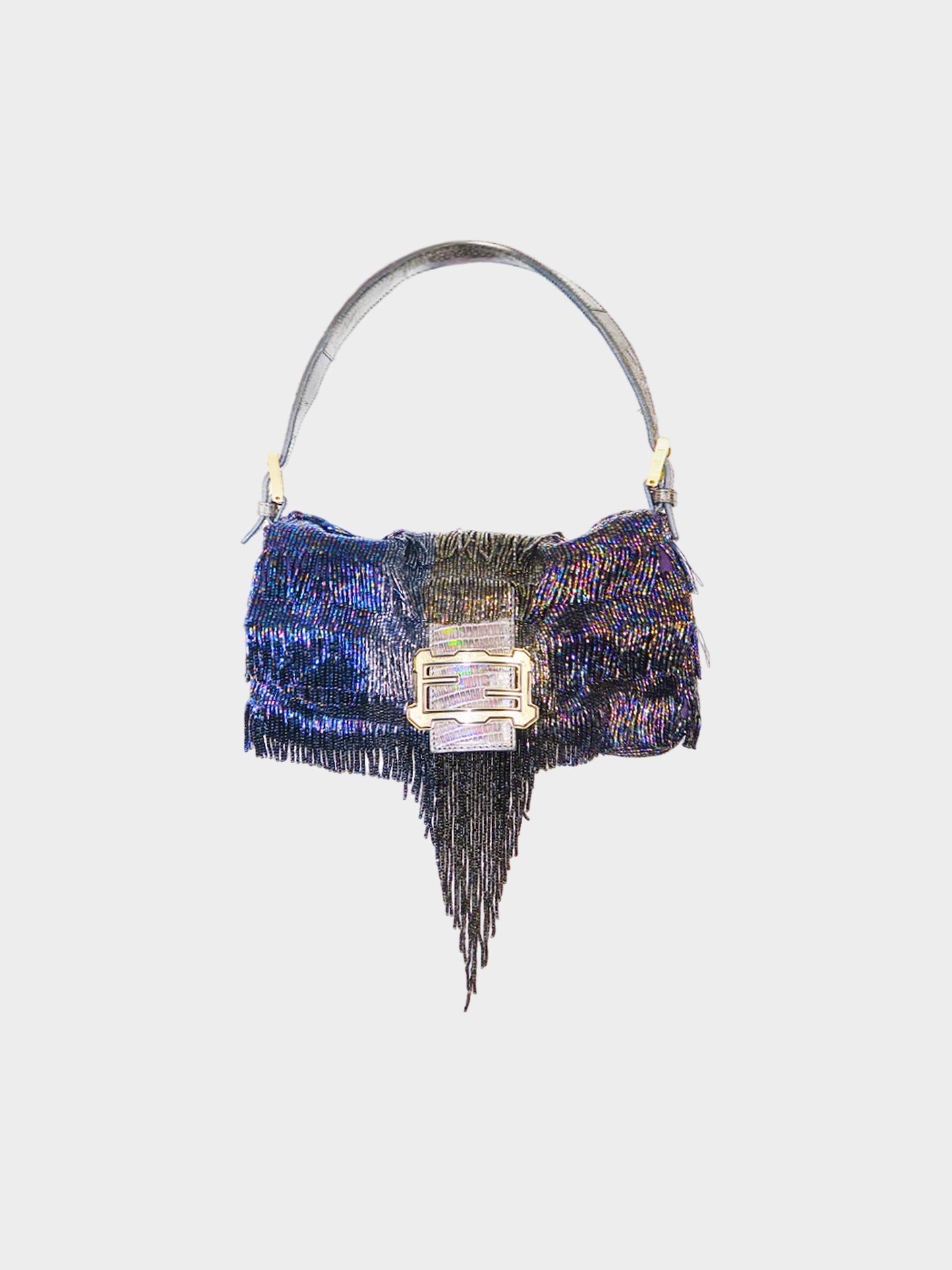 Fendi 2000s Blue and Black Ombre Iridescent Rare Beaded Baguette Bag