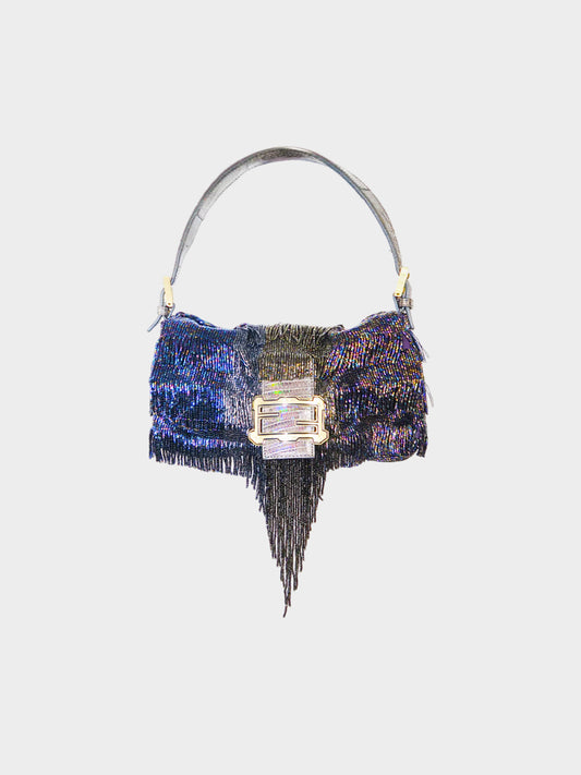 Fendi 2000s Blue and Black Ombre Iridescent Rare Beaded Baguette Bag