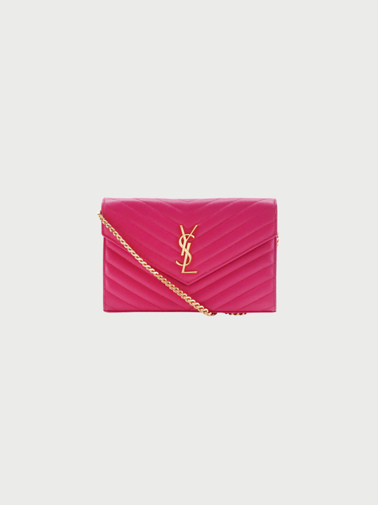 Yves Saint Laurent 2010s Pink Quilted Leather Chain Wallet
