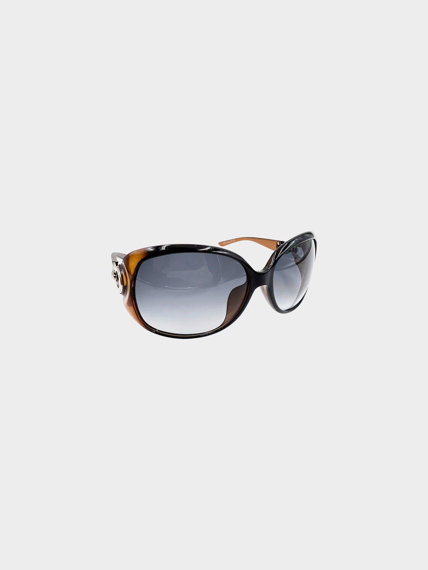 Christian Dior 2000s Brown Lady 1F/S Oversized Sunglasses