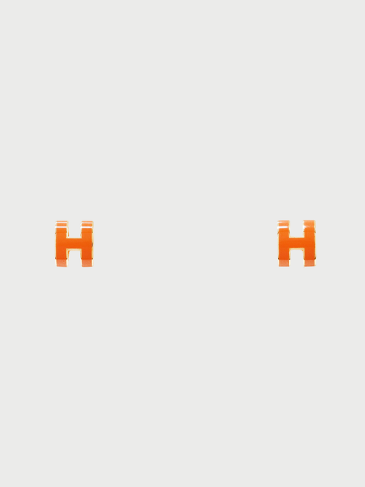 Hermès 2000s Gold Plated Metal Orange Pop H Earrings