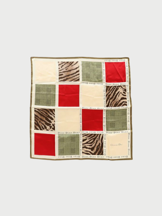 Christian Dior 2000s Multicolor Silk Logo Pattern Scarf