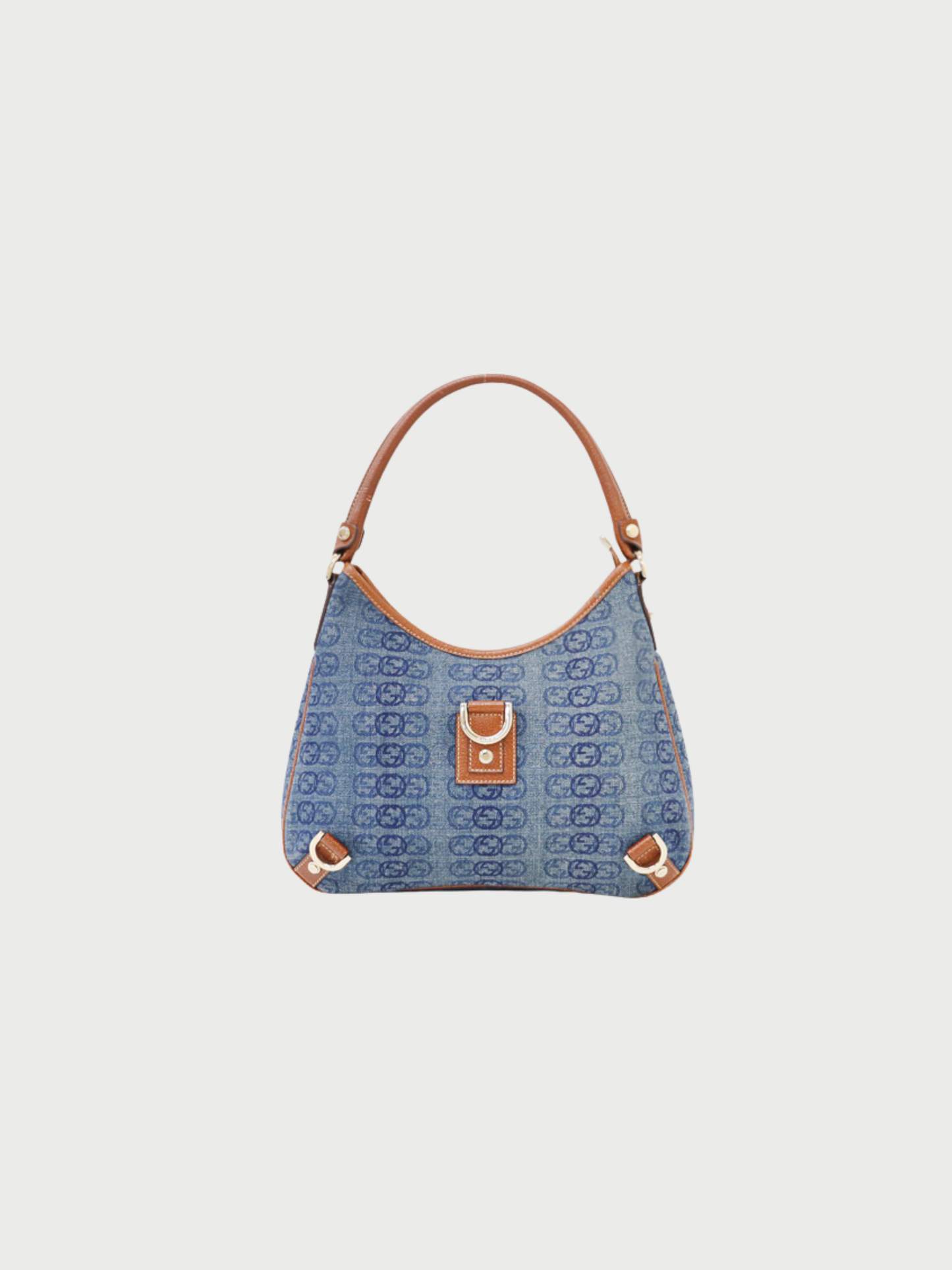 Gucci 2000s Blue Brown Denim Leather Interlocking Abbey One-Shoulder Bag