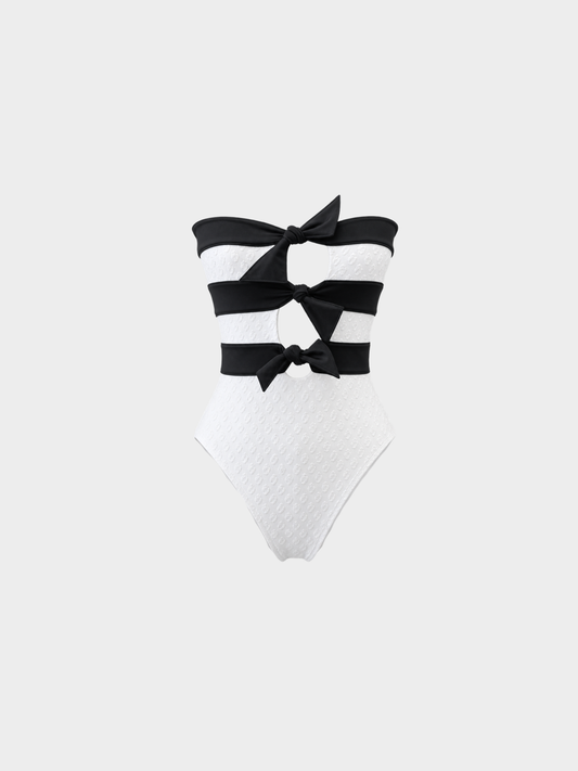 Chanel 2024 Black White Strapless CC One-Piece Swimsuit