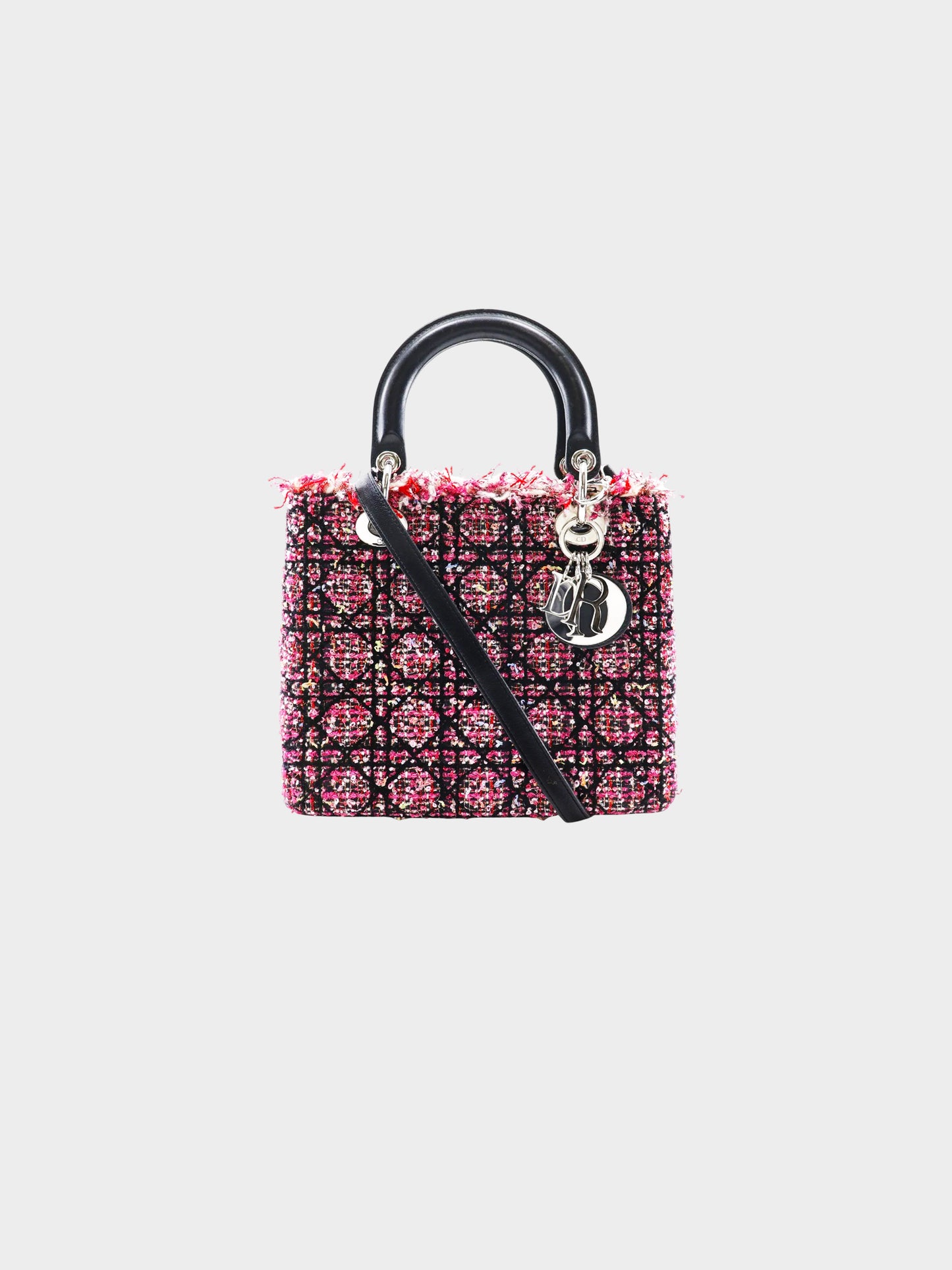Christian Dior 2011 Pink and Black Tweed Cannage Lady Dior Handbag