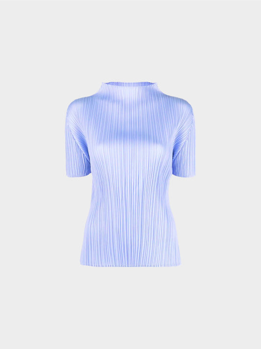 Issey Miyake Summer 2023 Pleats Please Lilac Mock Neck Shortsleeve Top