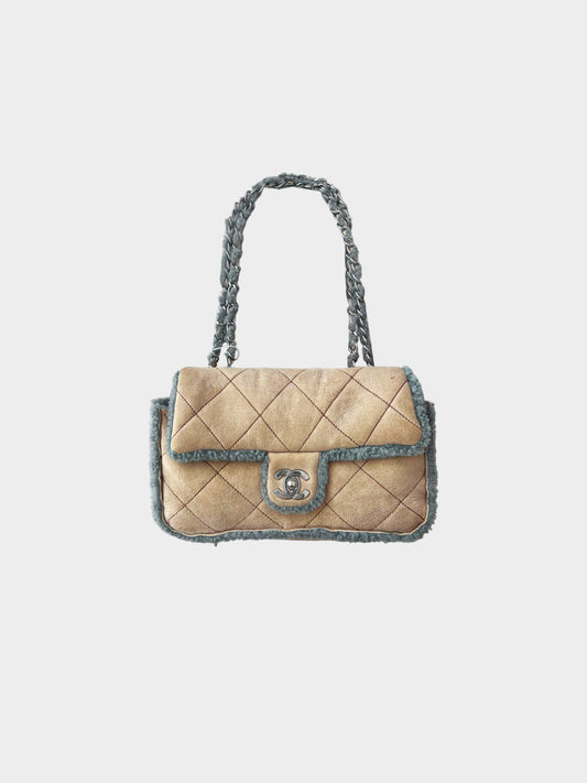 Chanel Brown and Grey 2000s Shearling Flap Bag