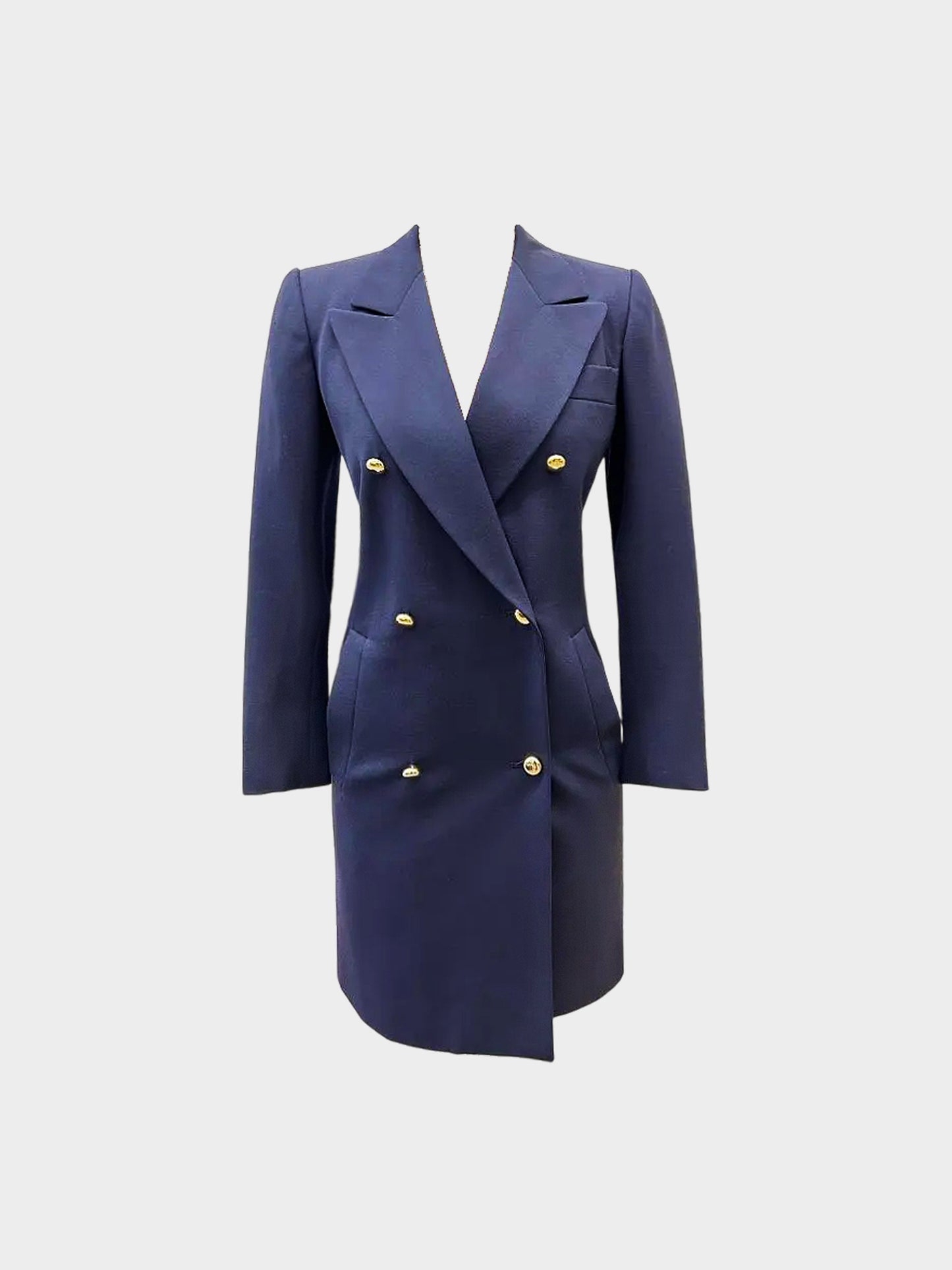 Saint Laurent 2000s Navy Rive Gauche Double Breasted Wool Coat