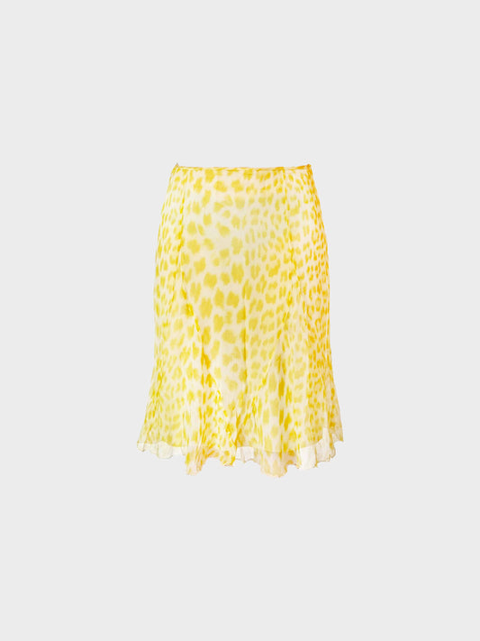 Blumarine Blugirl 2000s Yellow Leopard Print Silk Skirt
