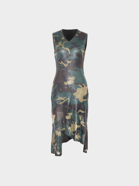 Christian Dior by John Galliano SS 2001 Camouflage Print Asymmetrical Dress