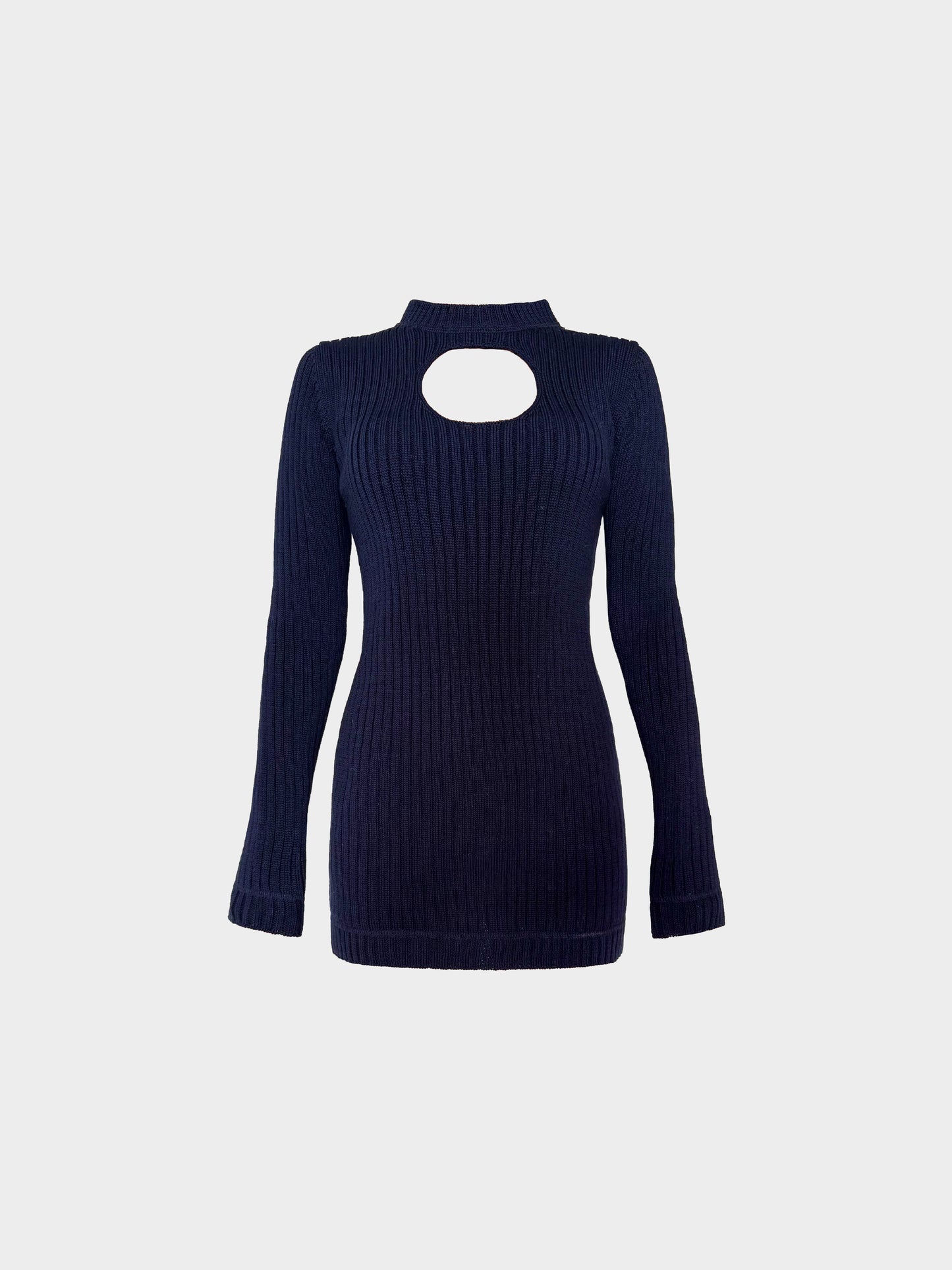 Prada 2000s Navy Blue Knitted Long Sleeve Fitted Mini Dress/Top