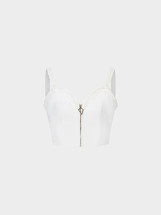 Blumarine 2000s White Sequin Bustier Top