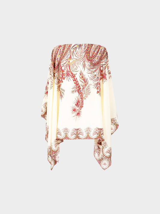 Etro 2025 White Silk Floral Paisley Print Poncho Top