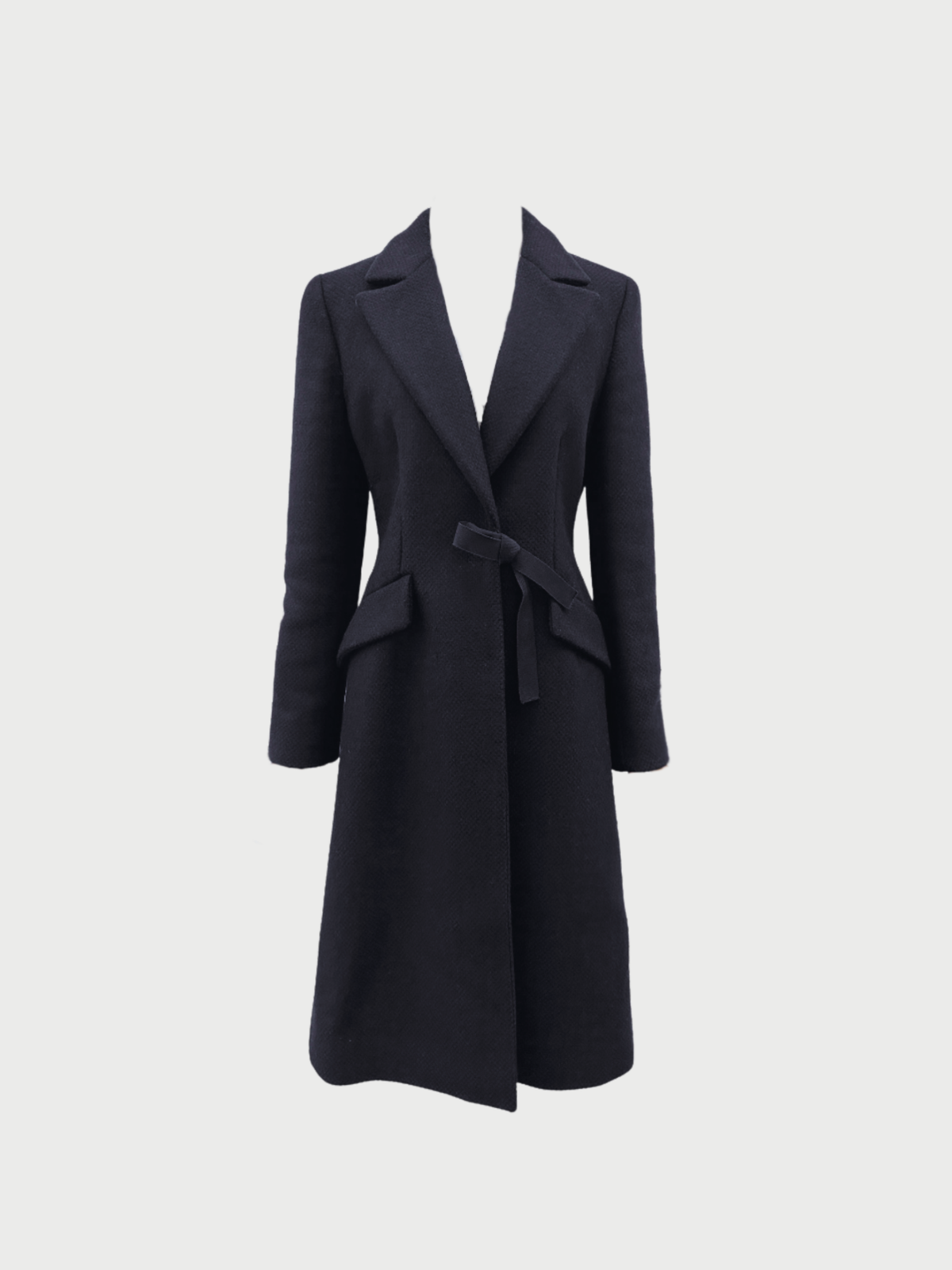 Prada 2000s Black Wool Tie Waist 3/4 Length Coat