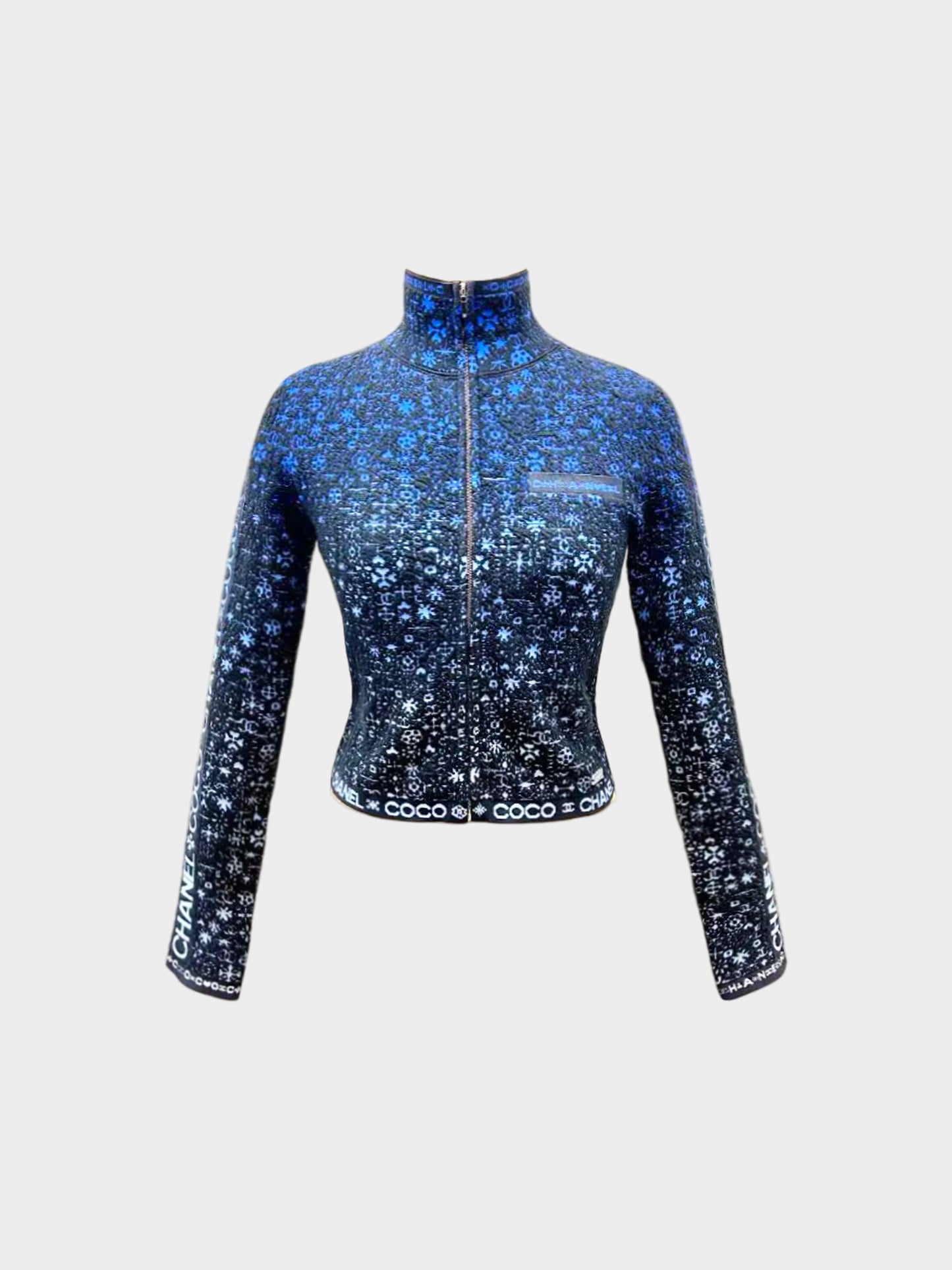 Chanel FW 2021 Black and Blue Coco Neige Knitted Zip-up Jacket
