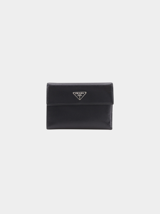 Prada 2000s Black Saffiano Leather Bi-Fold Wallet