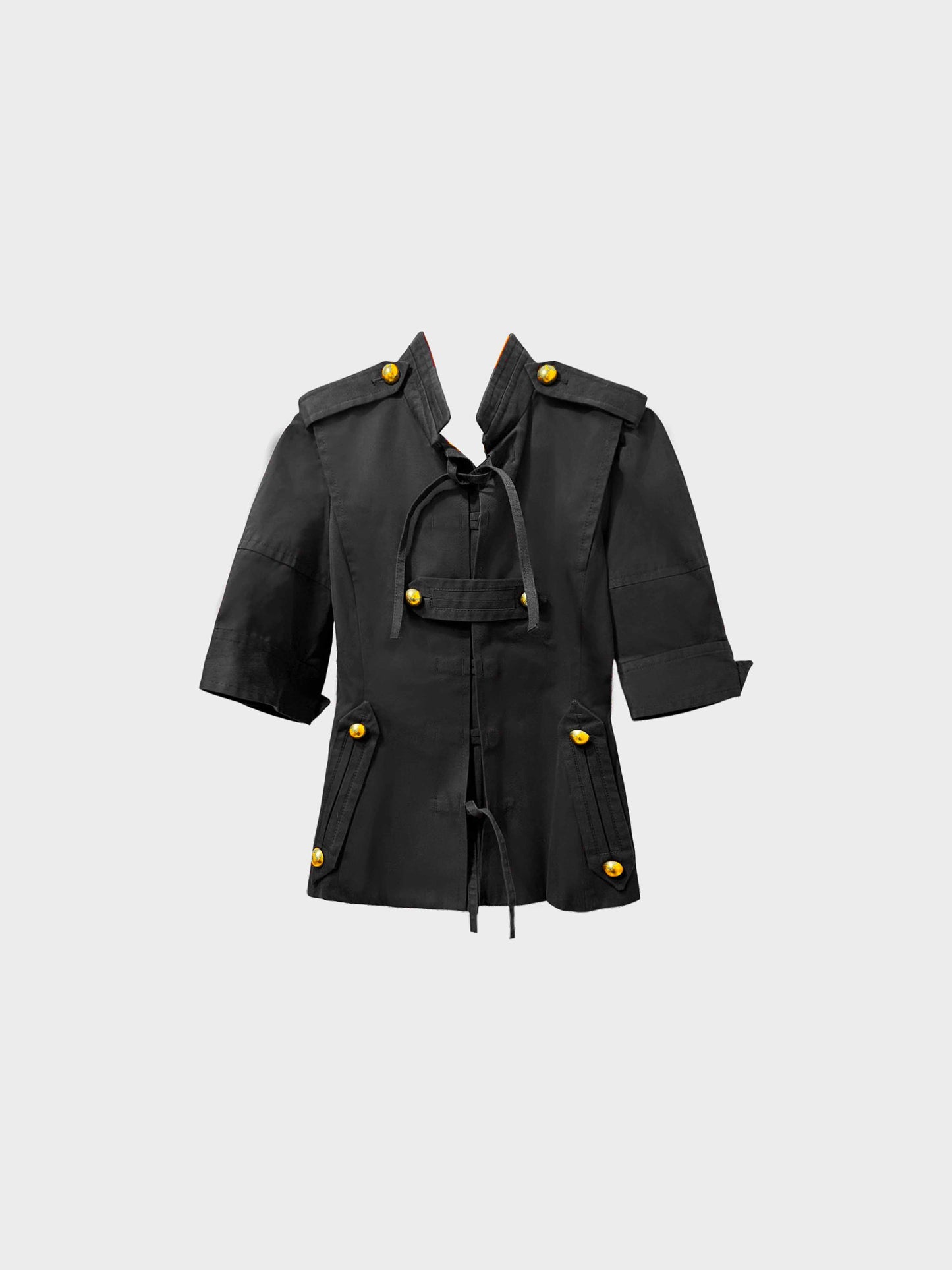 Yves Saint Laurent 2005 Rive Gauche Black Cotton Gold-studded Jacket