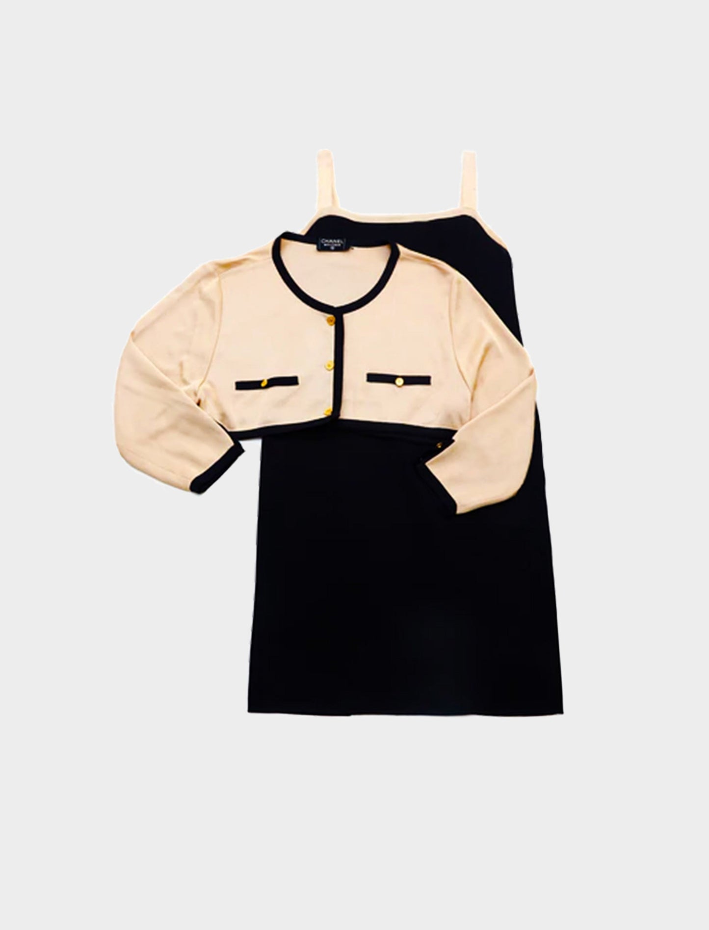 Chanel 1990s Black and Beige Cardigan Dress Set