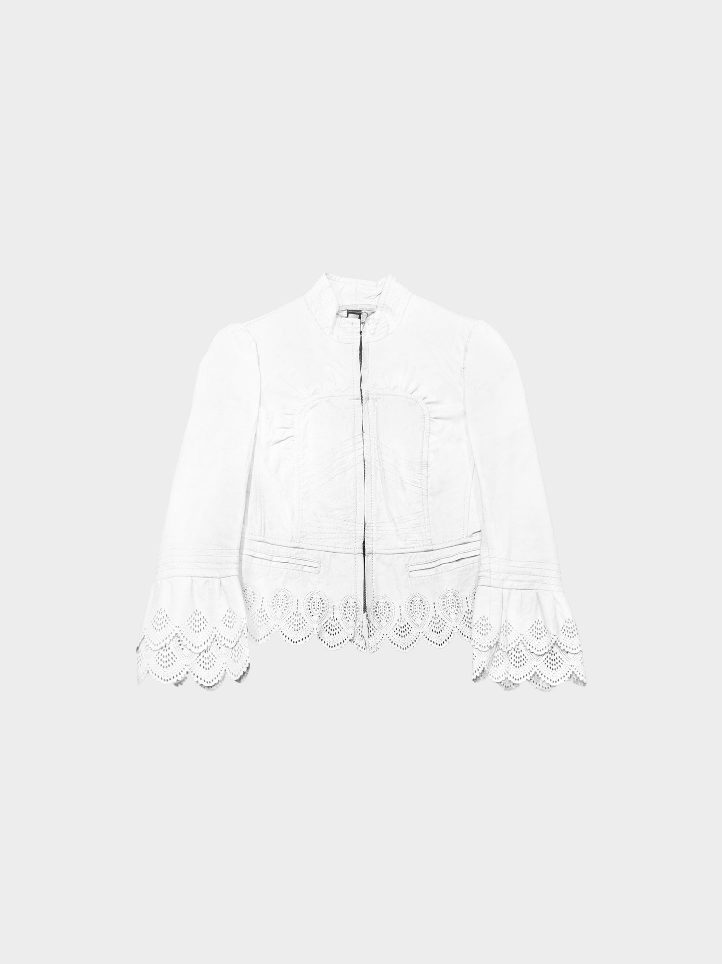 Roberto Cavalli 2000s White Leather Scalloped Jacket