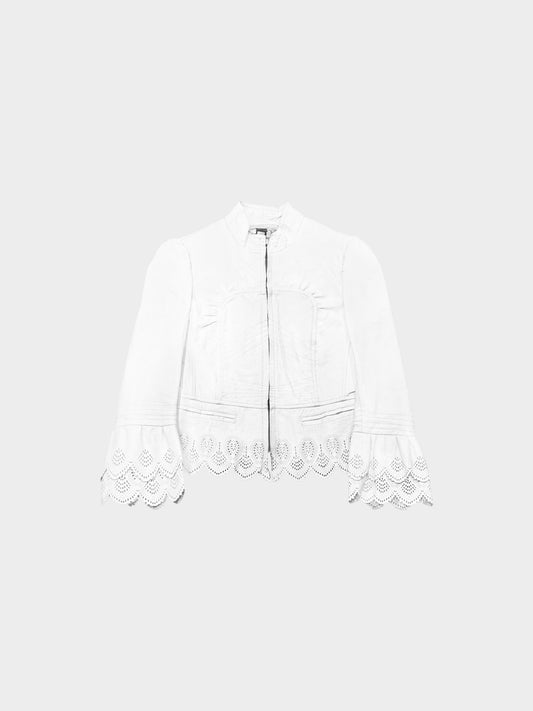 Roberto Cavalli 2000s White Leather Scalloped Jacket