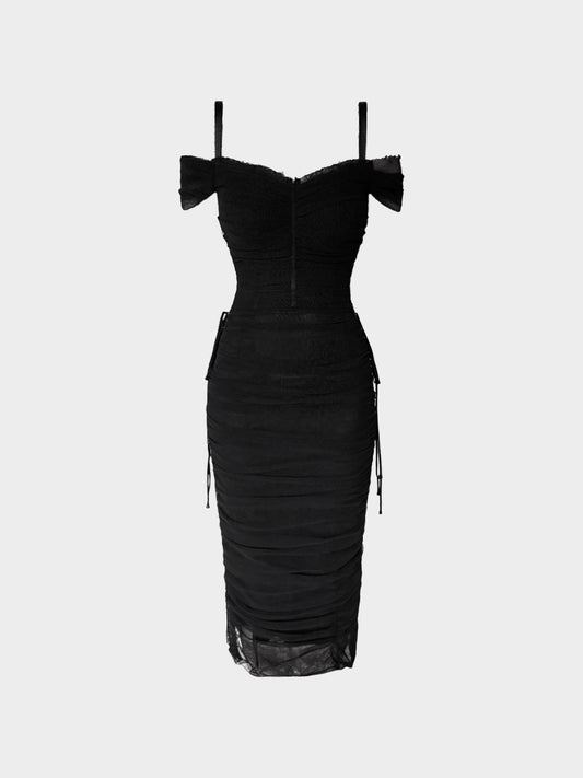 Dolce and Gabbana SS 2018 Runway Black Ruched Dress