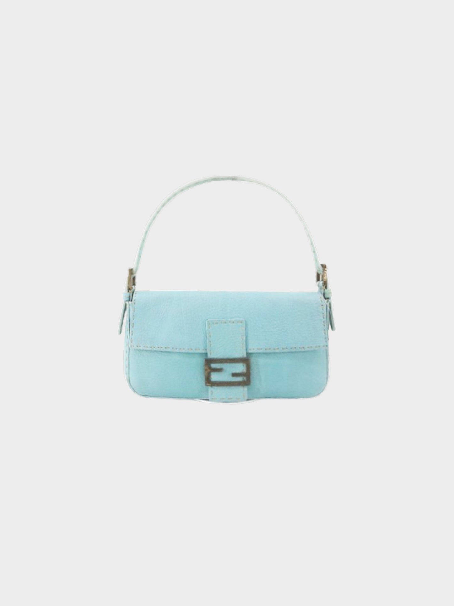 Fendi 2000s Sky Blue Pebbled Leather Selleria Baguette