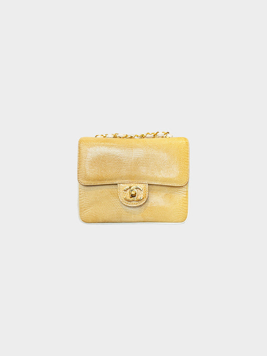 Chanel 1986-1988 Beige Lizard Leather Square Flap Bag