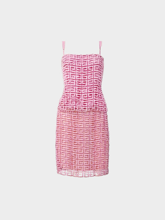 Givenchy Pre-fall 2021 Pink Wool G Logo Prototype Top and Skirt Set