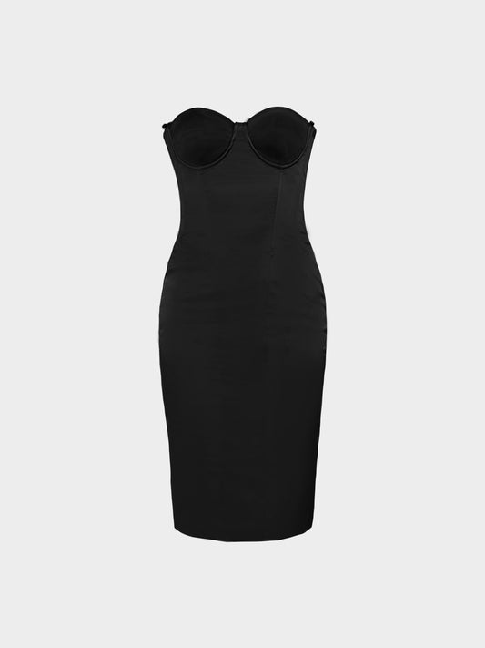 Dolce and Gabbana D&G 2010s Black Silk Long Bodycon Dress